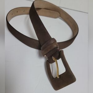 Barami Classic Brown Leather Belt with Gold-tone Buckle Large